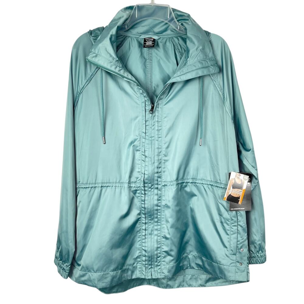Avia Womens XL Hooded Windbreaker Zip Jacket Aviator Commuter UV Protection NWT